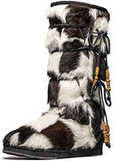 AU&MU AUMU Women Sheepskin Fur Wooden Bead String Stylish Winter Snow Boots 11 - Like New