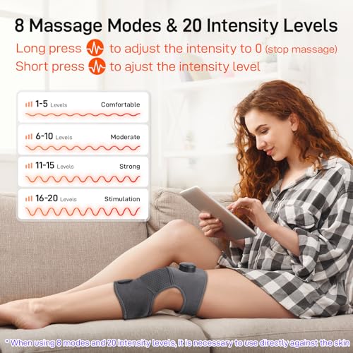 8 Modes & 20 Intensities Cordless Heated Knee Massager,knee brace for Arthritis - Like New