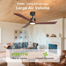 Daminy Natural Solid Wood 52" Ceiling Fan Light 3 Blade 6 CCT - Black/Walnut - Like New
