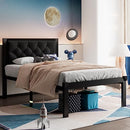 Feonase Twin Size Bed Frame with Faux Leather Headboard Heavy-Duty - Black - Like New