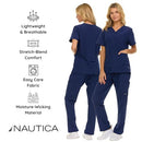 NAUTICA WOMEN'S SCRUB SET 9-POCKET BREATHABLE STRETCHY PANTS & TOPS XL NAVY - Like New