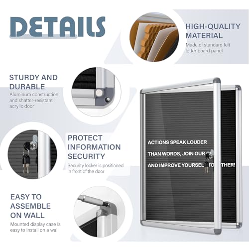EVERSUPPLY Felting Changeable Message Letter Board Locking Door, 19X14 - A BLACK - Like New