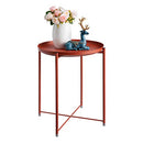HollyHOME Tray Metal End Table, Sofa Table Small Round Side Tables - Brick Red - Brand New