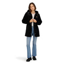 REEBOK WOMEN'S LONG DOUBLE SIDED FLEECE ZIP-UP JACKET - SIZE: M - BLACK - Brand New