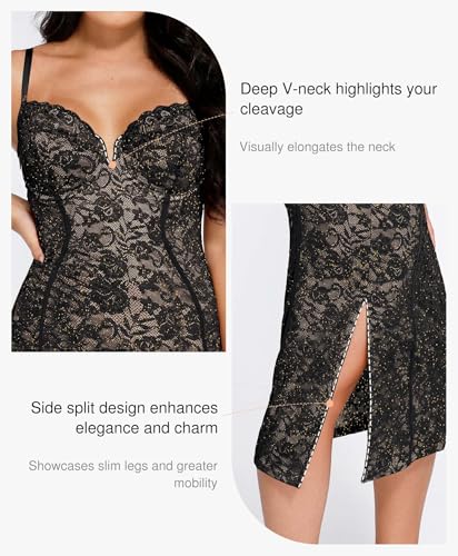 Popilush Lace Cocktail Dresses Women Formal Corset Shapewear Deep V Neck Midi - Brand New