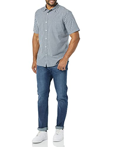 AMAZON ESSENTIALS MEN'S SLIM-FIT SHORT-SLEEVE POPLIN NAVY WHITE STRIPE M - Brand New