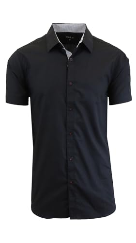 GALAXY BY HARVIC MENS SLIM FIT SHORT SLEEVE BUTTON UP SHIRT BLACK M SS-500 - Brand New