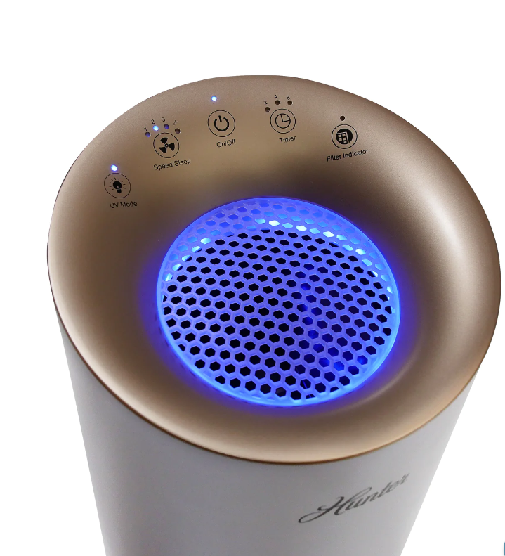 Hunter HP450UV True HEPA Cylindrical Tower Air Purifier UVC Light White/RoseGold - Like New