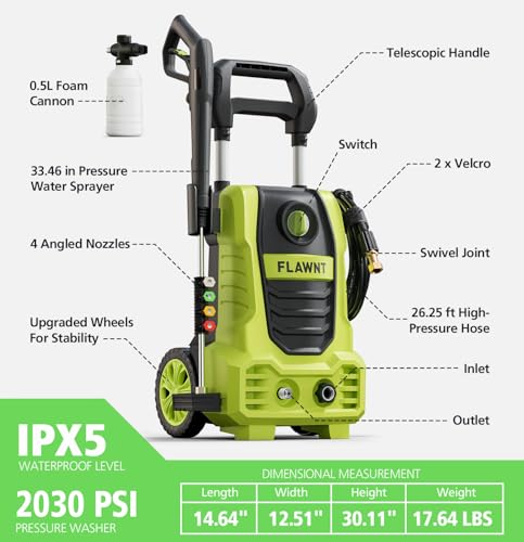 FLAWNT Electric Pressure Washer, 26 FT Hose Pressure Cleaner 2030 PSI - Green - Like New