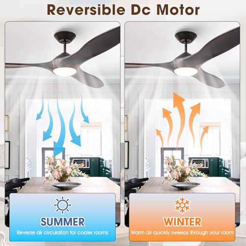 IHOMEADORE 60" CEILING FAN MODERN WOOD CEILING LIGHTS 3 BLADES - CHARCOAL - Like New