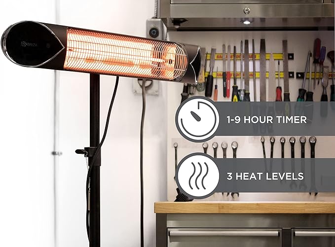 Briza Infrared Electric Patio Heater Portable Wall 1500W IT-HEQQ-1831 - Black - Like New
