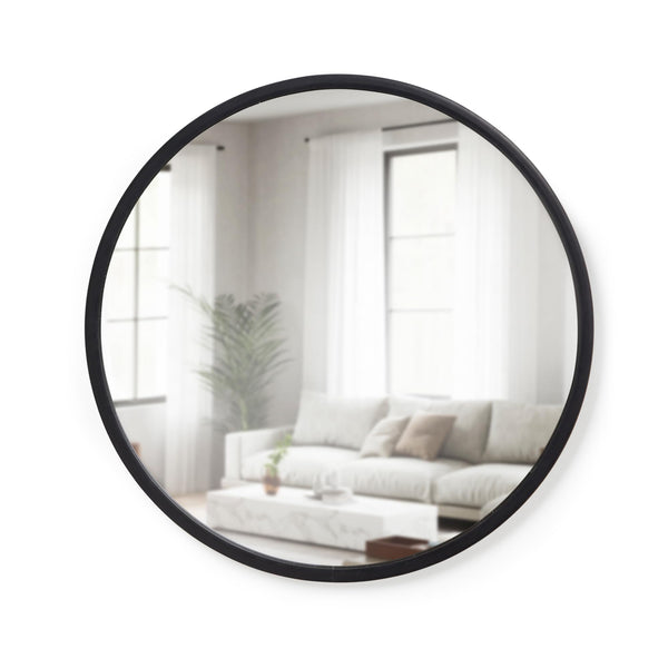 UMBRA HUB ROUND WALL MIRROR RUBBER FRAME MODERN 24" 1008243-040 - BLACK - Like New
