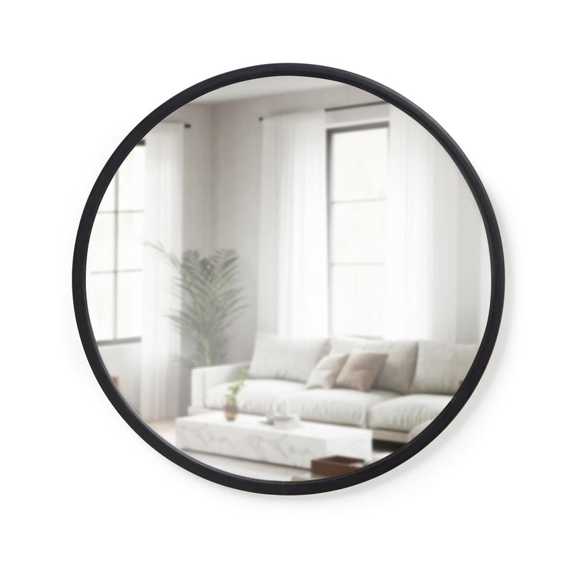 UMBRA HUB ROUND WALL MIRROR RUBBER FRAME MODERN 24" 1008243-040 - BLACK - Like New