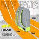 HEAD Core Tennis Backpack, Holds 2 Racquets, Padded Straps, Grey/Yellow - Brand New