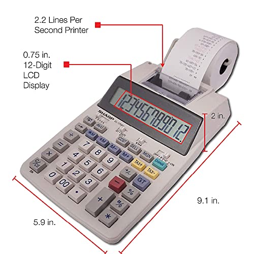 SHARP SH-EL1750V PRINTING CALCULATOR, BLACK/RED - BALCK/RED - Like New