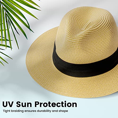 Simplicity Mens Women's Wide Brim Straw Panama Sun Hat - Black - Brand New