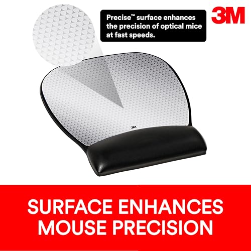 3M PRECISE MOUSE PAD WITH GEL WRIST REST, SOOTHING GEL COMFORT MW310LE - BLACK - Like New