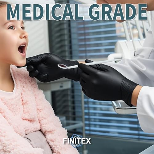 FINITEX BLACK NITRILE DISPOSABLE GLOVES, 5MIL Nitrile Powder-Free, MEDIUM - Brand New