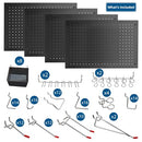 LUGO 24"X16" METAL PEGBOARD WALL ORGANIZER, 128 PC, PG-2416-SET-BLK - BLACK - Like New