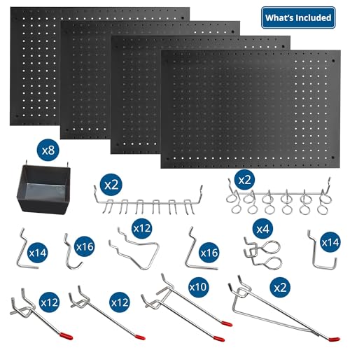 LUGO 24"X16" METAL PEGBOARD WALL ORGANIZER, 128 PC, PG-2416-SET-BLK - BLACK - Like New