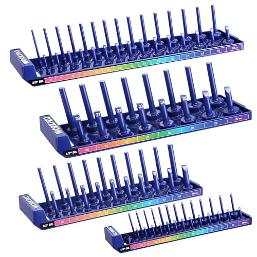 WORKPRO Socket Organizer Set, 4PC, 1/4", 3/8", 1/2" Drive W004741A - BLUE - Like New
