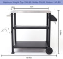 NUUK THREE SHELF MOVABLE OUTDOOR DINING CART TABLE 20" X 32" NSF - BLACK - Like New