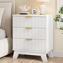 XIXINI FLUTED NIGHTSTAND 24" WIDE WITH 3 LARGE STORAGE DRAWERS - Scratch & Dent