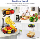 ANQTOVP 64 OZ. 2-TIER IRON COUNTERTO VEGETABLES BASKET BOWL STORAGE - BLACK - Like New