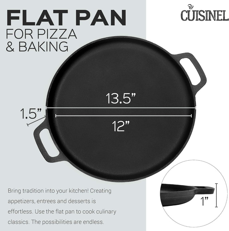 Cuisinel Cast Iron Pizza Pan/Round Griddle 13.5" Flat Skillet FBA-C12714 - Black Like New