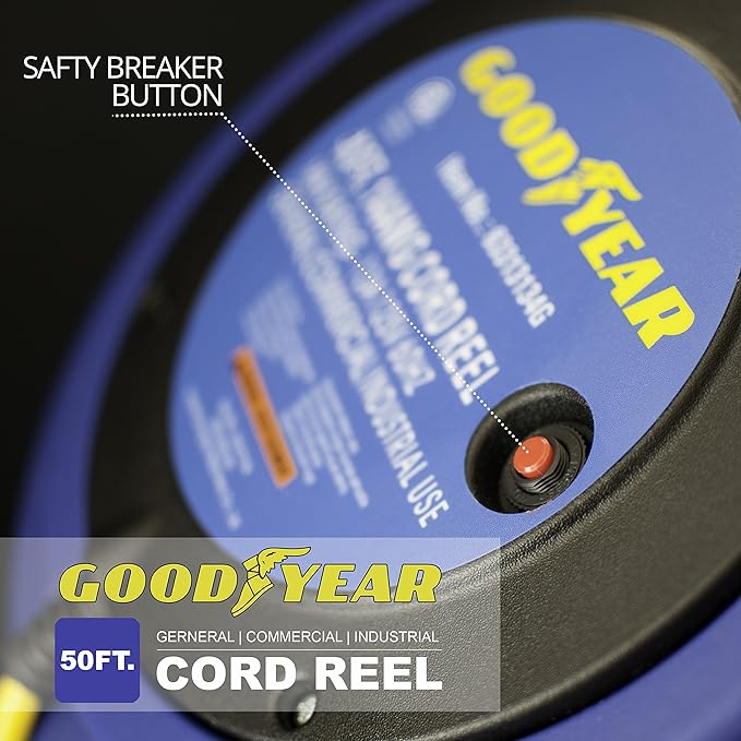 Goodyear Extension Cord Reel Retractable 16AWG x 50' Foot 3C/SJTOW - BLUE Like New