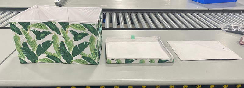 COLLAPSIBLE FABRIC STORAGE TRAY BOTTOM PIECE TROPICAL PALM LEAF PATTERN - Like New