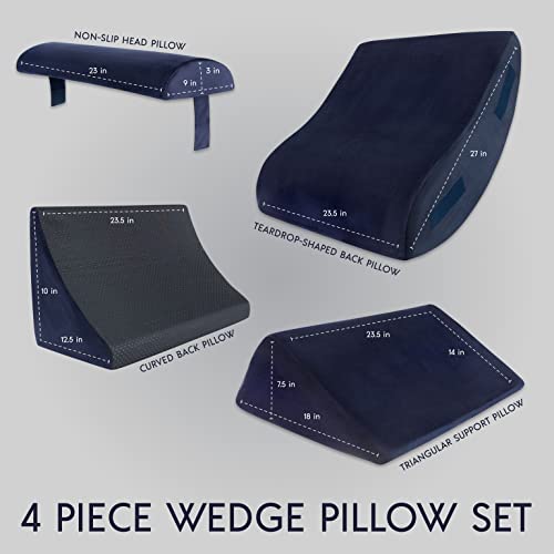LUXE CASA 4 PCS ORTHOPEDIC BED WEDGE PILLOW SET TRIANGLE MEMORY FOAM - BLUE - Like New