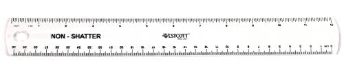 WESTCOTT ENGLISH AND METRIC SHATTERPROOF RULER, 12" - CLEAR - Brand New
