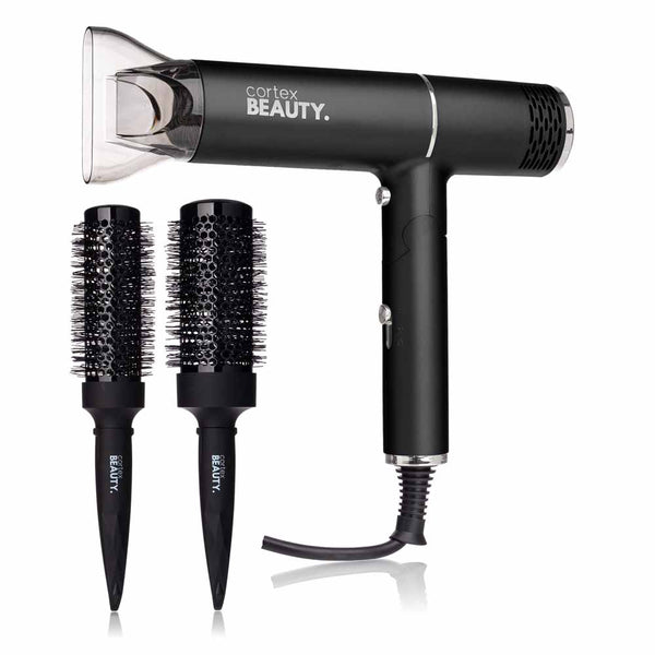 CORTEX BEAUTY AIRFOLD – IONIC FOLDABLE DRYER + 2 PIECE BLOWOUT BRUSH SET - BLACK - Like New