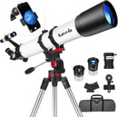GATERDA TELESCOPE 90MM APERTURE REFRACTOR TELESCOPE FOR BEGINNERS - BLACK/WHITE - Brand New