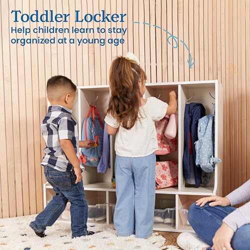 ECR4Kids Streamline 5-Section Toddler Coat Locker with Bench - WHITE WASH Like New