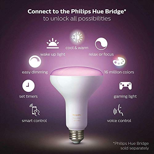 Philips Hue White & Color Ambiance BR30 LED Smart Bulbs (Hue Hub Optional), 2pk - Like New