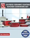 Cook N Home Pots Pans Set Nonstick 10-Piece Ceramic Kitchen Cookware Sets - RED - Like New
