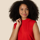 AMAZON ESSENTIALS REGULAR-FIT CAP SLEEVE MOCK NECK SWEATER TOP SIZE S BRIGHT RED - Brand New