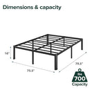 ZINUS VAN 16 INCH METAL PLATFORM BED STEEL SLAT SUPPORT KING FOLDABLE FRAME - Like New