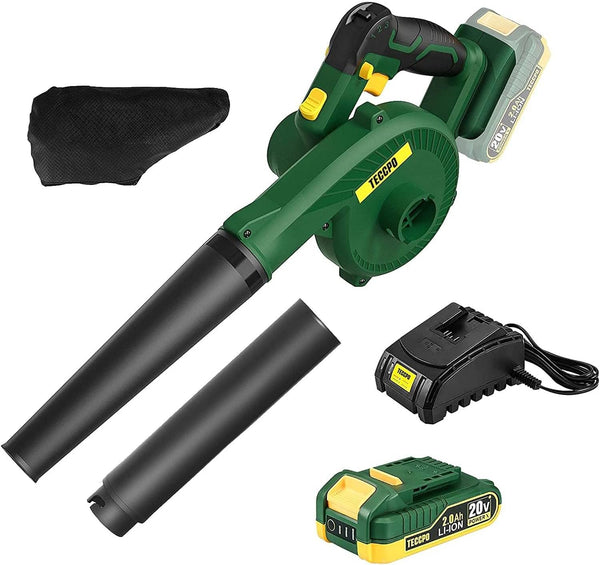 TECCPO Cordless Blower/Sweeper, 20V 2.0Ah Battery, 145MPH, 18000RPM - GREEN - Like New