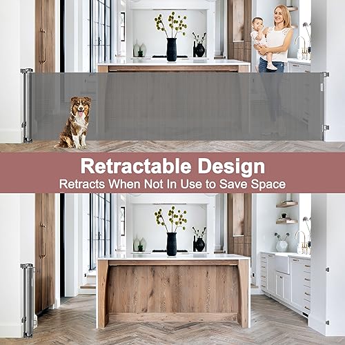 KISKIZ 85" Retractable Baby Gate w/Mesh Wide Open Space - Gray - Like New