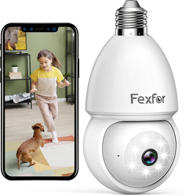 Fexfor 2.4G/5G 1080P Light Bulb Security Cameras Wireless Outdoor ZY-C1 - White Like New