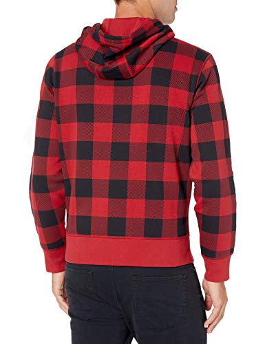 AMAZON ESSENTIALS MEN'S FULL-ZIP FLEECE HOODIE - SIZE: MEN L - BLACK RED PLAID - Brand New