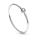 PANDORA MOMENTS STERLING SILVER CLASP CLOSURE BANGLE BRACELET 8.3-INCH - SILVER - Like New