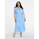 TIME AND TRU WOMEN’S CRINKLE MAXI DRESS SHORT SLEEVES - SIZE: XL - BLUE SPRINGS - Brand New