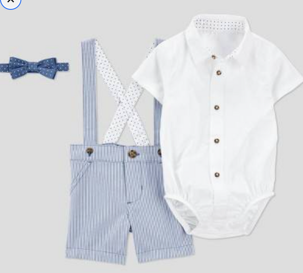 CARTER'S JUST ONE YOU BABY BOY'S STRIPED SUSPENDER SHORTALLS - SIZE 9M - BLUE - Brand New