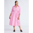FREE ASSEMBLY BELTED COTTON MAXI SHIRTDRESS - SIZE: XS - PINK PENCIL STRIPE - Brand New