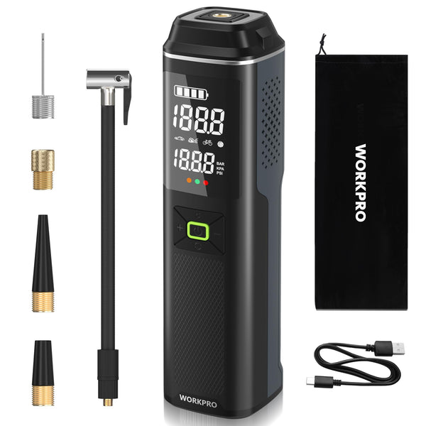 WORKPRO PORTABLE TIRE INFLATOR 7.2V/12V SMALL/MID/LARGE AIR COMPRESSOR BLACK - Like New