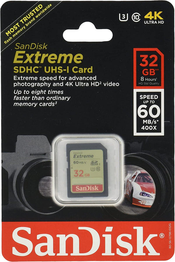 SanDisk Extreme 32GB Card for Photos and Video 45MB/S SDHC UHS-I - BLACK New